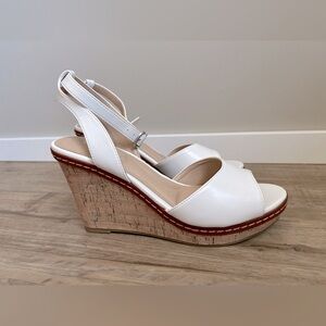 CL by Laundry Women's Beaming Cloud Patent cork Wedge ankle strap Sandal White